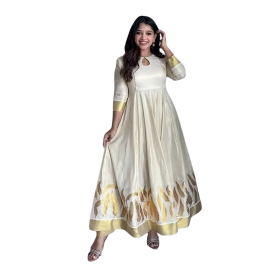 The Malabar Kasavu Salwar Suit | Traditional Cream & Gold Handloom Set1