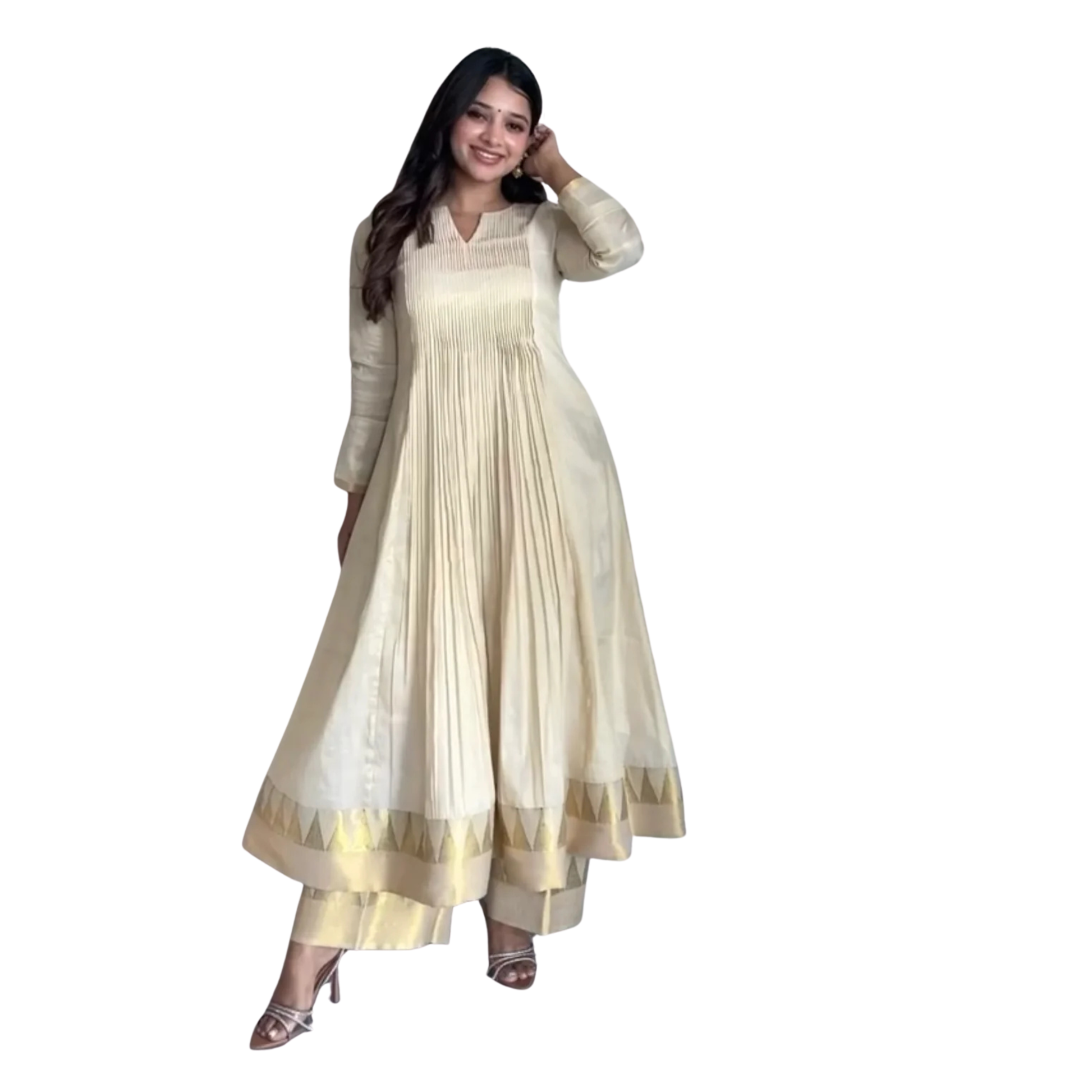 The Malabar Kasavu Salwar Suit | Traditional Cream & Gold Handloom Set