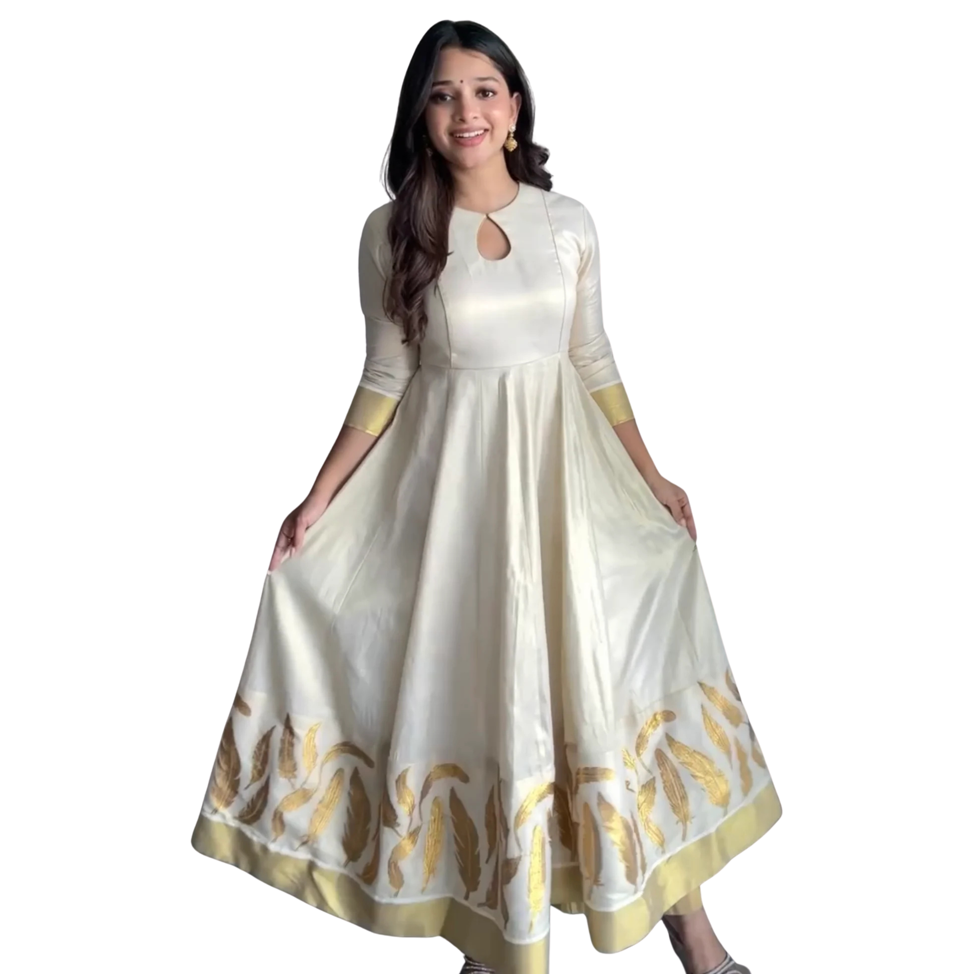 The Malabar Kasavu Salwar Suit | Traditional Cream & Gold Handloom Set1
