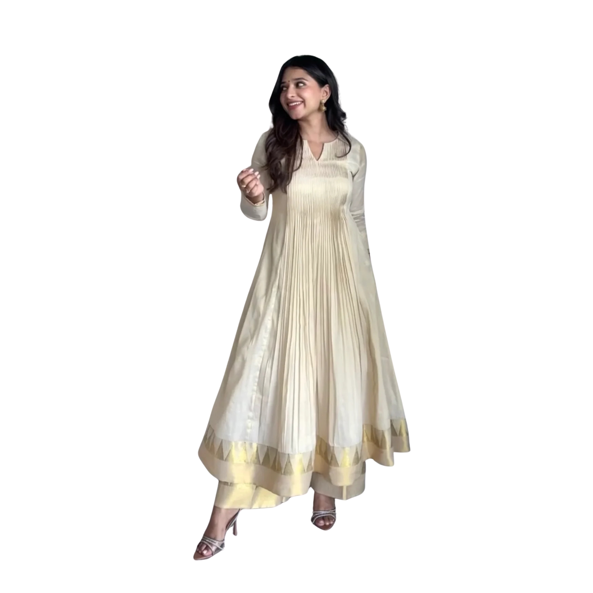 The Malabar Kasavu Salwar Suit | Traditional Cream & Gold Handloom Set