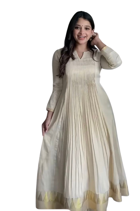 The Malabar Kasavu Salwar Suit | Traditional Cream & Gold Handloom Set