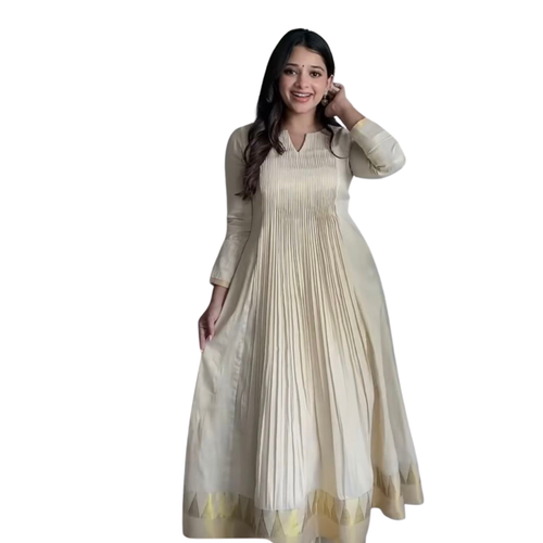 The Malabar Kasavu Salwar Suit | Traditional Cream & Gold Handloom Set